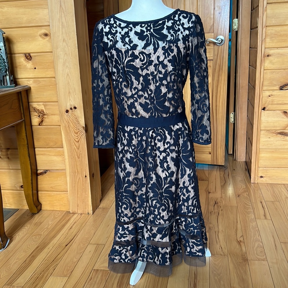Tadashi Shoji Navy and Cream Lace Dress